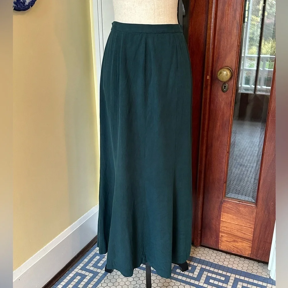Monsoon | Dark Teal 100% Silk Midi/Maxi Skirt, Size 12 (Vintage)